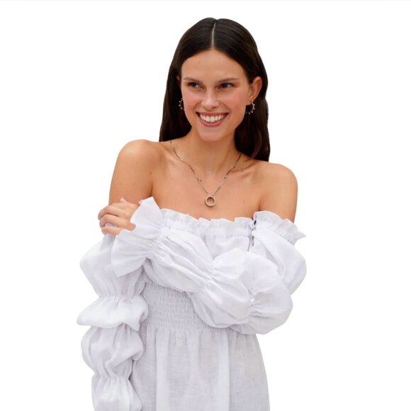 610. SLEEPER Michelin White Linen Midi Dress $320 NWT Small - Picture 3 of 3